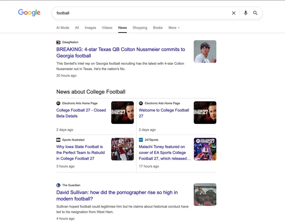 Google News results for "football"
