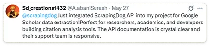 Customer testimonial – Scrapingdog feedback