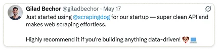 Customer testimonial – Scrapingdog feedback