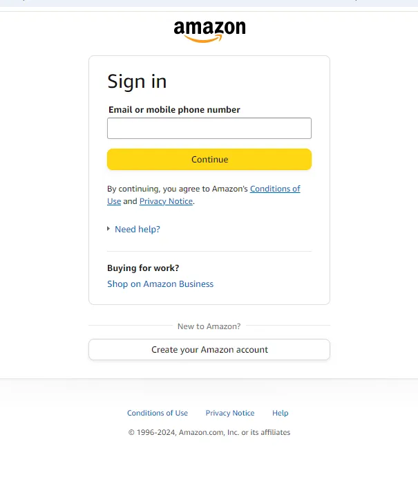 amazon login screen