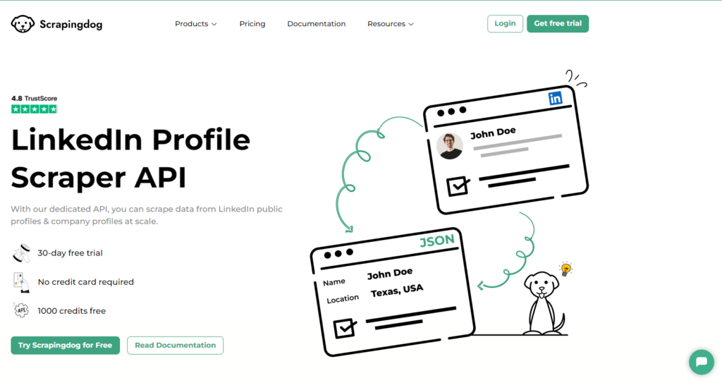 scrapingdog's linkedin profile scraper api