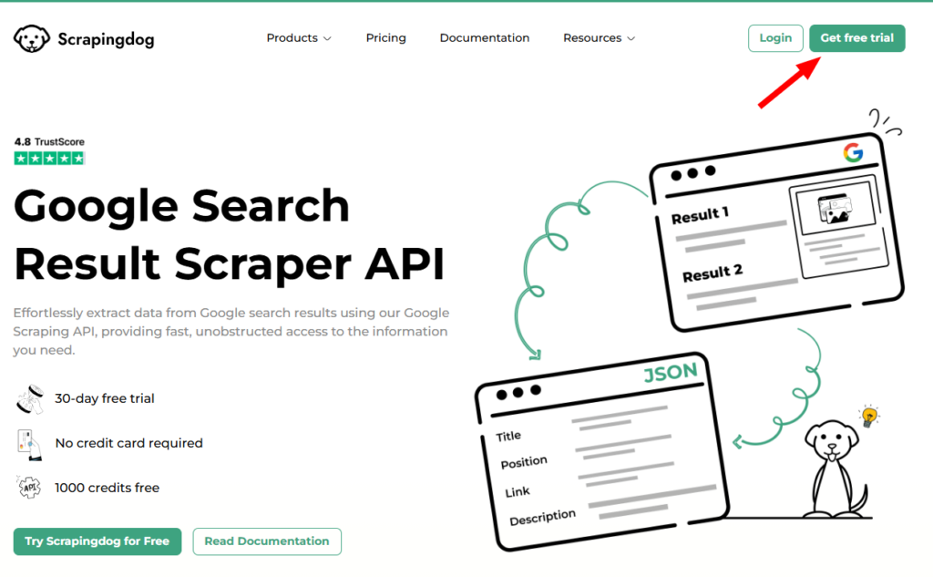 Google search result scraper api